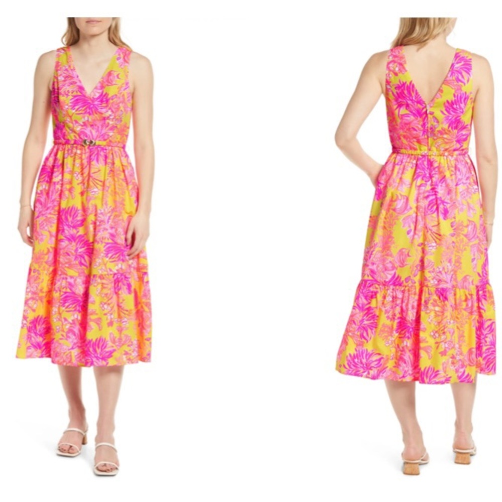LILLY PULITZER Bri Floral Print Cotton Midi Dress
